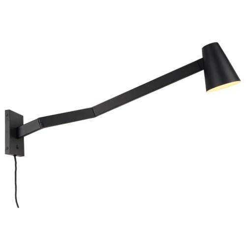 Wandlamp ijzer Biarritz lange arm l.88cmxh.22cm verstelbaar/kap dia.12xh.16cm, zwart